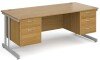 Gentoo Rectangular Desk with Twin Cantilever Legs, 2 and 3 Drawer Fixed Pedestals - 1800 x 800mm - Oak