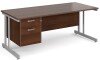Gentoo Rectangular Desk with Twin Cantilever Legs and 2 Drawer Fixed Pedestal - 1800 x 800mm - Walnut