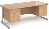 Gentoo Rectangular Desk with Twin Cantilever Legs, 3 and 3 Drawer Fixed Pedestals - 1800 x 800mm - Beech