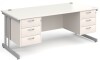 Gentoo Rectangular Desk with Twin Cantilever Legs, 3 and 3 Drawer Fixed Pedestals - 1800 x 800mm - White