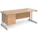 Gentoo Rectangular Desk with Twin Cantilever Legs and 3 Drawer Fixed Pedestal - 1800 x 800mm