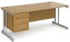 Gentoo Rectangular Desk with Twin Cantilever Legs and 3 Drawer Fixed Pedestal - 1800 x 800mm - Oak