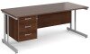 Gentoo Rectangular Desk with Twin Cantilever Legs and 3 Drawer Fixed Pedestal - 1800 x 800mm - Walnut