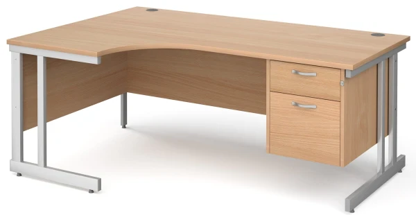 Gentoo Corner Desk with 2 Drawer Pedestal and Double Upright Leg 1800 x 1200mm - Beech