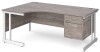 Gentoo Corner Desk with 2 Drawer Pedestal and Double Upright Leg 1800 x 1200mm - Grey Oak