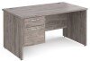 Gentoo Rectangular Desk with Panel End Legs and 2 Drawer Fixed Pedestal - 1400mm x 800mm - Grey Oak