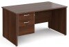 Gentoo Rectangular Desk with Panel End Legs and 2 Drawer Fixed Pedestal - 1400mm x 800mm - Walnut