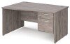 Gentoo Wave Desk with 2 Drawer Pedestal and Panel End Leg 1400 x 990mm - Grey Oak