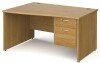 Gentoo Wave Desk with 2 Drawer Pedestal and Panel End Leg 1400 x 990mm - Oak