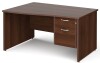 Gentoo Wave Desk with 2 Drawer Pedestal and Panel End Leg 1400 x 990mm - Walnut