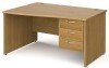Gentoo Wave Desk with 3 Drawer Pedestal and Panel End Leg 1400 x 990mm - Oak
