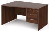 Gentoo Wave Desk with 3 Drawer Pedestal and Panel End Leg 1400 x 990mm - Walnut