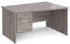Gentoo Wave Desk with 2 Drawer Pedestal and Panel End Leg 1400 x 990mm - Grey Oak