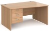 Gentoo Wave Desk with 3 Drawer Pedestal and Panel End Leg 1400 x 990mm - Beech