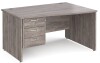 Gentoo Wave Desk with 3 Drawer Pedestal and Panel End Leg 1400 x 990mm - Grey Oak