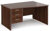 Gentoo Wave Desk with 3 Drawer Pedestal and Panel End Leg 1400 x 990mm - Walnut