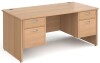 Gentoo Rectangular Desk with Panel End Legs, 2 and 2 Drawer Fixed Pedestals - 1600mm x 800mm - Beech