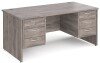 Gentoo Rectangular Desk with Panel End Legs, 3 and 3 Drawer Fixed Pedestals - 1600mm x 800mm - Grey Oak