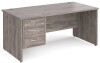 Gentoo Rectangular Desk with Panel End Legs and 3 Drawer Fixed Pedestal - 1600mm x 800mm - Grey Oak