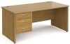 Gentoo Rectangular Desk with Panel End Legs and 3 Drawer Fixed Pedestal - 1600mm x 800mm - Oak