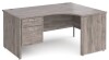Gentoo Corner Desk with 2 Drawer Pedestal and Panel End Leg 1600 x 1200mm - Grey Oak