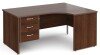 Gentoo Corner Desk with 3 Drawer Pedestal and Panel End Leg 1600 x 1200mm - Walnut