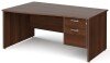 Gentoo Wave Desk with 2 Drawer Pedestal and Panel End Leg 1600 x 990mm - Walnut