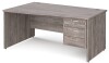 Gentoo Wave Desk with 3 Drawer Pedestal and Panel End Leg 1600 x 1200mm - Grey Oak