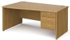 Gentoo Wave Desk with 3 Drawer Pedestal and Panel End Leg 1600 x 1200mm - Oak
