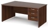 Gentoo Wave Desk with 3 Drawer Pedestal and Panel End Leg 1600 x 1200mm - Walnut