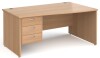 Gentoo Wave Desk with 3 Drawer Pedestal and Panel End Leg 1600 x 1200mm - Beech