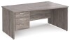 Gentoo Wave Desk with 3 Drawer Pedestal and Panel End Leg 1600 x 1200mm - Grey Oak
