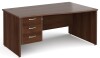 Gentoo Wave Desk with 3 Drawer Pedestal and Panel End Leg 1600 x 1200mm - Walnut