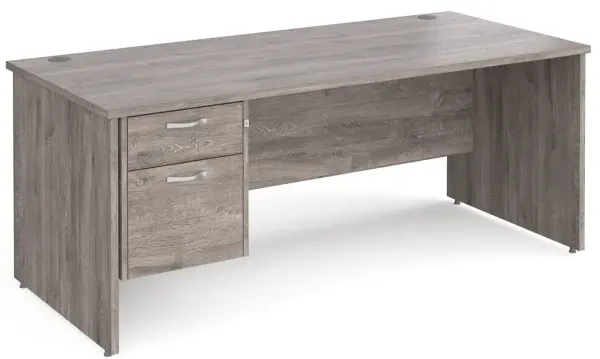 Gentoo Rectangular Desk with Panel End Legs and 2 Drawer Fixed Pedestal - 1800mm x 800mm - Grey Oak