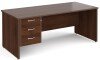 Gentoo Rectangular Desk with Panel End Legs and 3 Drawer Fixed Pedestal - 1800mm x 800mm - Walnut