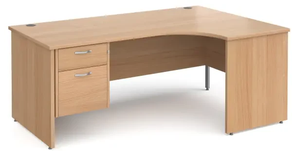 Gentoo Corner Desk with 2 Drawer Pedestal and Panel End Leg 1800 x 1200mm - Beech