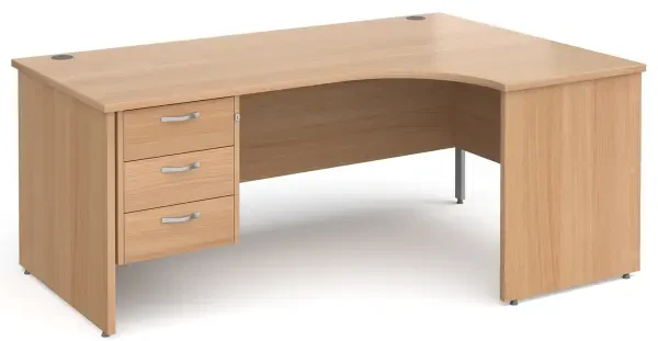 Gentoo Corner Desk with 3 Drawer Pedestal and Panel End Leg 1800 x 1200mm - Beech