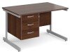 Gentoo Rectangular Desk with Single Cantilever Legs and 3 Drawer Fixed Pedestal - 1200mm x 800mm - Walnut
