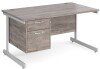 Gentoo Rectangular Desk with Single Cantilever Legs and 2 Drawer Fixed Pedestal - 1400mm x 800mm - Grey Oak