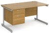 Gentoo Rectangular Desk with Single Cantilever Legs and 2 Drawer Fixed Pedestal - 1400mm x 800mm - Oak