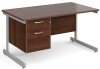 Gentoo Rectangular Desk with Single Cantilever Legs and 2 Drawer Fixed Pedestal - 1400mm x 800mm - Walnut