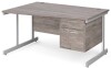 Gentoo Wave Desk with 2 Drawer Pedestal and Single Upright Leg 1400 x 990mm - Grey Oak