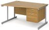 Gentoo Wave Desk with 2 Drawer Pedestal and Single Upright Leg 1400 x 990mm - Oak