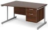 Gentoo Wave Desk with 2 Drawer Pedestal and Single Upright Leg 1400 x 990mm - Walnut