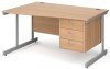 Gentoo Wave Desk with 3 Drawer Pedestal and Single Upright Leg 1400 x 990mm - Beech