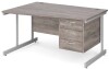 Gentoo Wave Desk with 3 Drawer Pedestal and Single Upright Leg 1400 x 990mm - Grey Oak