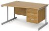 Gentoo Wave Desk with 3 Drawer Pedestal and Single Upright Leg 1400 x 990mm - Oak