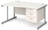 Gentoo Wave Desk with 3 Drawer Pedestal and Single Upright Leg 1400 x 990mm - White