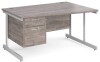 Gentoo Wave Desk with 2 Drawer Pedestal and Single Upright Leg 1400 x 990mm - Grey Oak