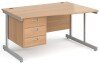 Gentoo Wave Desk with 3 Drawer Pedestal and Single Upright Leg 1400 x 990mm - Beech